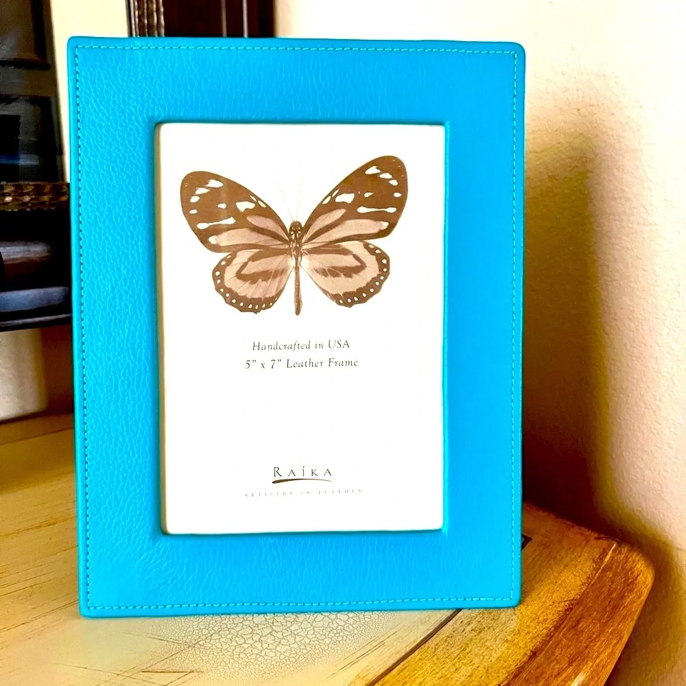 NWT Raika Handcrafted Leather Picture Frame Turquoise 5